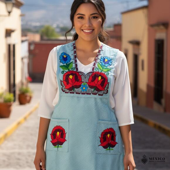 Greens Mexican Embroidered Apron – Basic Handmade Apron with Floral Design - Picture 13 of 13